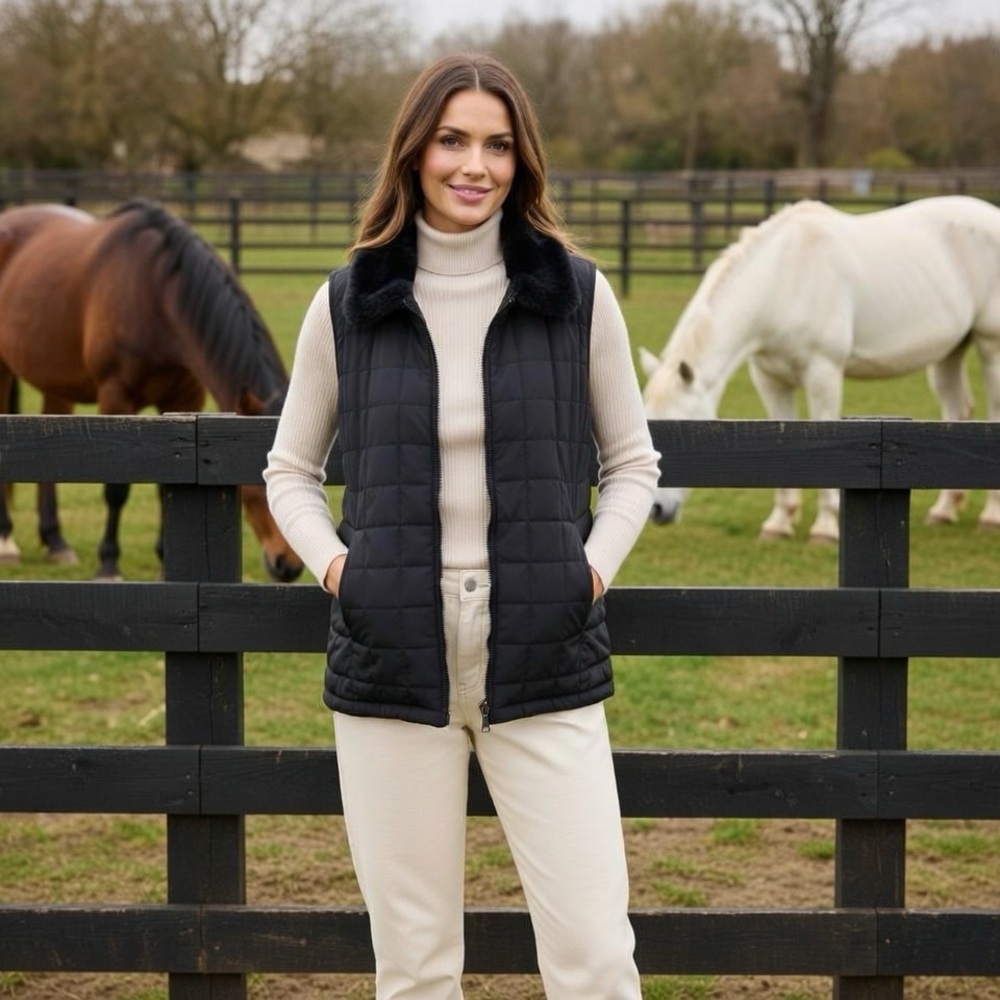 Jane Ashley Black Vest with Faux Fur Trim